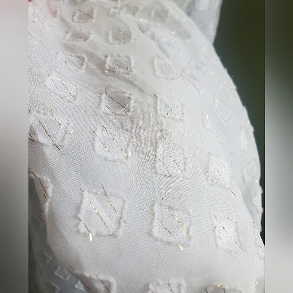 Liz Claiborne Chiffon Keyhole Blouse Long Sleeves Ivory Gold Size XS - Picture 9 of 13